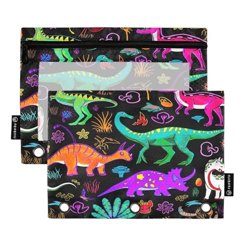 RPLIFE Federmäppchen für 3-Ring-Ordner, 2er-Pack, weiches Federmäppchen, flach, Schulbedarf, 24,9 x 17,8 cm, bunte Dinosaurier von RPLIFE