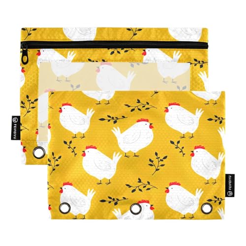 RPLIFE Federmäppchen für 3-Ring-Ordner, weiche Bindertasche, groß, 24,9 x 17,8 cm, Cartoon-Hühner-Gelb, 2 Stück von RPLIFE