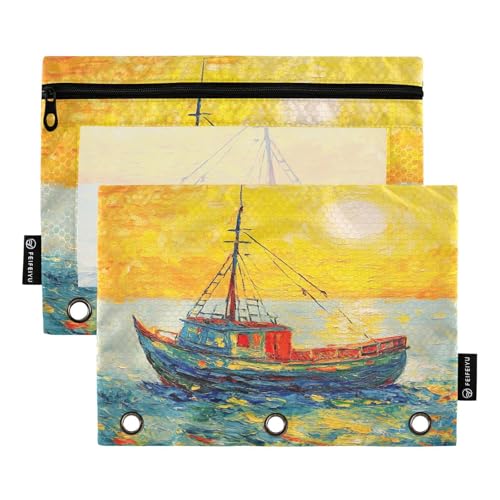 RPLIFE Federmäppchen für 3-Ring-Ordner, weiche Reißverschluss-Bleistifttasche mit Ösen, Schulbedarf, 24,9 x 17,8 cm, Boot, Sonnenuntergang, Ölgemälde-Stil RPLIFE Federmäppchen für 3-Ring-Ordner, weiche Reißverschluss-Bleistifttasche mit Ösen, Schulbedarf, 24,9 x 17,8 cm, Boot, Sonnenuntergang, Ölgemälde-Stil von RPLIFE
