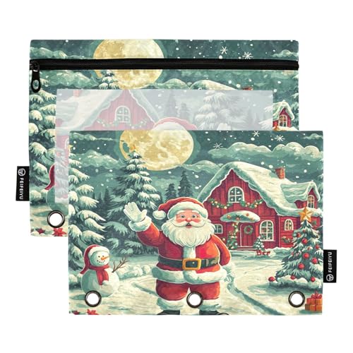 RPLIFE Federmäppchen für 3-Ring-Ordner, weiches Federmäppchen, flach, Schulbedarf, 24,9 x 17,8 cm, Weihnachts-Szene, Weihnachtsmann, Schneemann, 2 Stück von RPLIFE