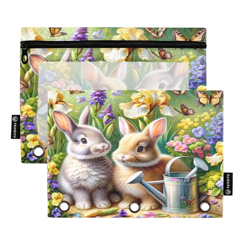 RPLIFE Federmäppchen für 3-Ringbinder, 2 Stück, weiche Bleistifttaschen mit 3 Ringen, Zubehör für den Schulanfang, 24,9 x 17,8 cm, niedliche Kaninchen, Schmetterlinge, Blumen RPLIFE Federmäppchen für 3-Ringbinder, 2 Stück, weiche Bleistifttaschen mit 3 Ringen, Zubehör für den Schulanfang, 24,9 x 17,8 cm, niedliche Kaninchen, Schmetterlinge, Blumen von RPLIFE