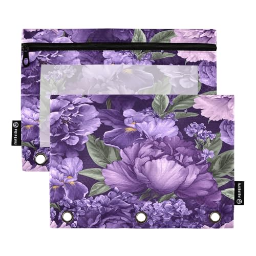 RPLIFE Federmäppchen für 3-Ringbinder, 2 Stück, weiche Bleistifttaschen mit 3 Ringen, Zubehör für den Schulanfang, 24,9 x 17,8 cm, violette Pfingstrosen RPLIFE Federmäppchen für 3-Ringbinder, 2 Stück, weiche Bleistifttaschen mit 3 Ringen, Zubehör für den Schulanfang, 24,9 x 17,8 cm, violette Pfingstrosen von RPLIFE