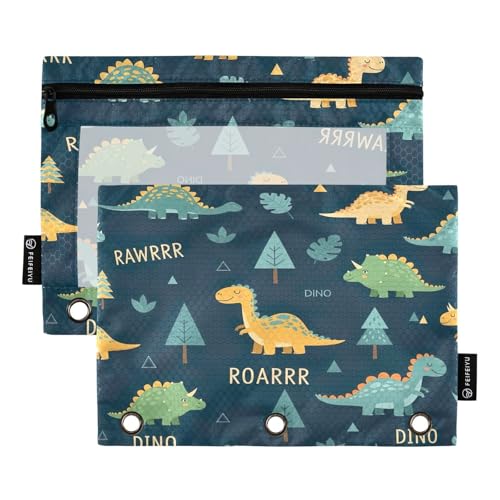 RPLIFE Federmäppchen für 3-Ringbinder, 2 Stück, weiche PVC-Bindertasche, Schulbedarf, 24,9 x 17,8 cm, niedliche Cartoon-Dinosaurier-Posen von RPLIFE