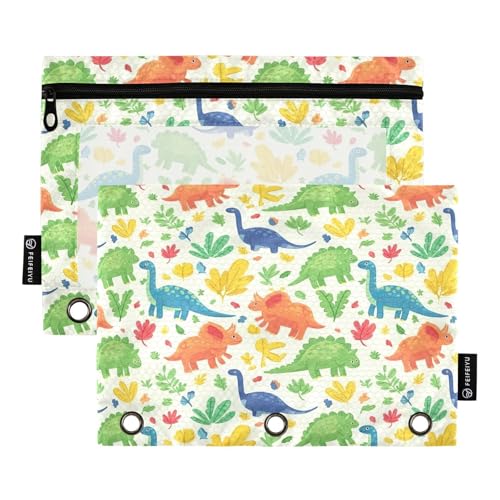 RPLIFE Federmäppchen für 3-Ringbinder, 2 Stück, weiche PVC-Ordnertasche, Schulbedarf, 24,9 x 17,8 cm, bunte Cartoon-Dinosaurier-Pflanzen von RPLIFE