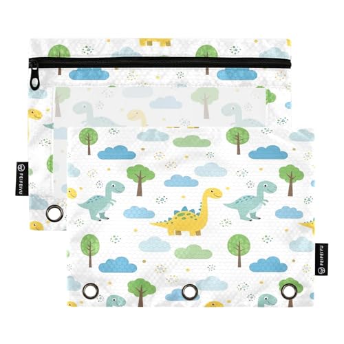 RPLIFE Federmäppchen für 3-Ringbinder, 2 Stück Stoffbinder, Schulbedarf, 24,9 x 17,8 cm (Einheitsgröße), bunte Cartoon-Dinosaurier von RPLIFE