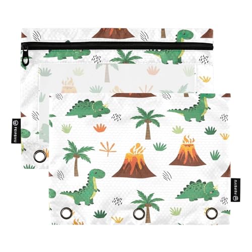 RPLIFE Federmäppchen für 3-Ringbinder, 2 Stück Stoffbinder, Schulbedarf, 24,9 x 17,8 cm (Einheitsgröße), niedliche Cartoon-Dinosaurier von RPLIFE