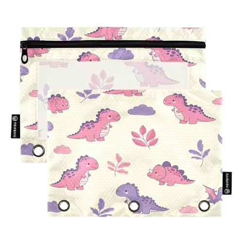 RPLIFE Federmäppchen für 3-Ringbuch, 2 Stück, 2 Stoff-Bleistifttaschen, Schulbedarf, 24,9 x 17,8 cm (Einheitsgröße), niedliche lila Cartoon-Dinosaurier von RPLIFE