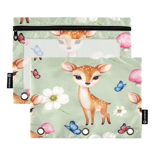 RPLIFE Federmäppchen für 3-Ringbuch, 2 Stück, 2 Stoff-Bleistifttaschen, Schulbedarf, 24,9 x 17,8 cm (Einheitsgröße), niedliches Hirsch von RPLIFE
