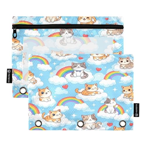 RPLIFE Federmäppchen für 3-Ringbuch, 2 Stück, 2 Stoff-Bleistifttaschen, Schulzubehör, 24,9 x 17,8 cm (Einheitsgröße), niedliche Cartoon-Katzen von RPLIFE
