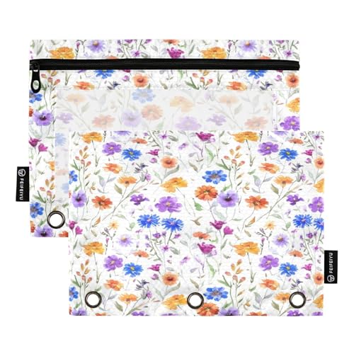 RPLIFE Federmäppchen für 3-Ringbuch, 2 Stück, 3-Ring-Beutel, Schulzubehör, 24,9 x 17,8 cm (Einheitsgröße), Aquarell-Wildblumen von RPLIFE