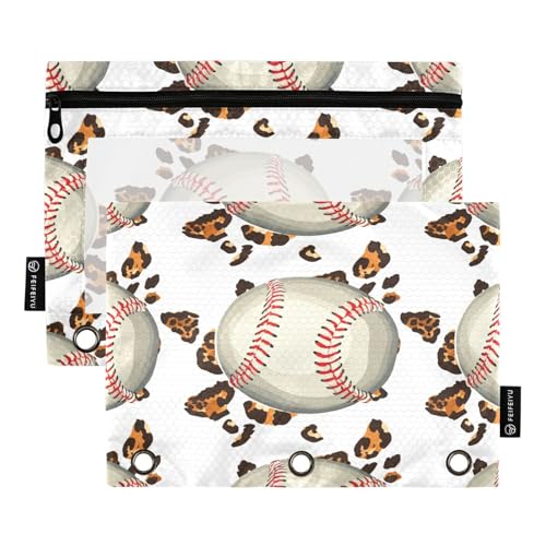 RPLIFE Federmäppchen für 3-Ringbuch, 2 Stück, 3-Ring-Beutel, Schulzubehör, 24,9 x 17,8 cm (Einheitsgröße), Baseball-Leopardenmuster von RPLIFE