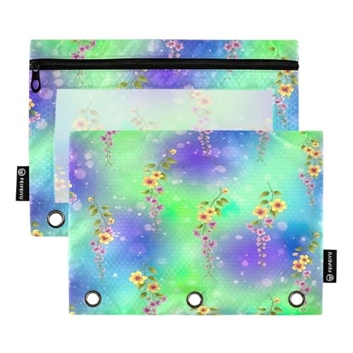 RPLIFE Federmäppchen für 3-Ringbuch, 2 Stück, 3-Ring-Beutel, Schulzubehör, 24,9 x 17,8 cm (Einheitsgröße), zarter Blumenverlauf von RPLIFE