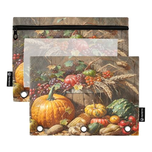 RPLIFE Federmäppchen für 3-Ringbuch, 2 Stück, 3-Ring-Stoff-Bleistifttasche, Schulzubehör, 24,9 x 17,8 cm (Einheitsgröße), Herbsternte Kürbisfrüchte von RPLIFE