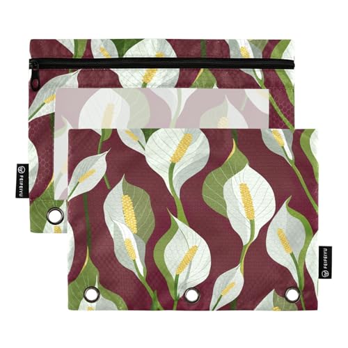 RPLIFE Federmäppchen für 3-Ringbuch, 2 Stück, 3-Ring-Stoff-Bleistifttasche, Schulzubehör, 24,9 x 17,8 cm (Einheitsgröße), grüne Lilie von RPLIFE