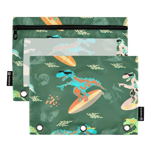 RPLIFE Federmäppchen für 3-Ringbuch, 2 Stück, Federmäppchen mit Fenster, Schulbedarf, 24,9 x 17,8 cm, cooles Dinosaurier-Skateboarding von RPLIFE
