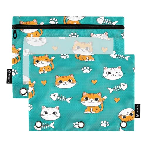 RPLIFE Federmäppchen für 3-Ringbuch, 2 Stück, Federmäppchen mit Fenster, Schulbedarf, 24,9 x 17,8 cm, verspielte orange-weiße Cartoon-Katzen RPLIFE Federmäppchen für 3-Ringbuch, 2 Stück, Federmäppchen mit Fenster, Schulbedarf, 24,9 x 17,8 cm, verspielte orange-weiße Cartoon-Katzen von RPLIFE