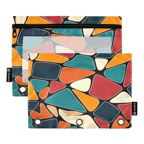 RPLIFE Federmäppchen für 3-Ringbuch, 2 Stück, Stoff-Bleistifttasche, Schulzubehör, 24,9 x 17,8 cm (Einheitsgröße), abstrakte Formen von RPLIFE