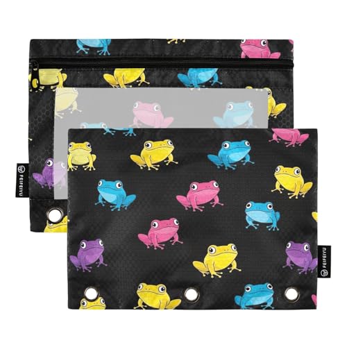 RPLIFE Federmäppchen für 3-Ringbuch, 2 Stück, Stoff-Bleistifttasche, Schulzubehör, 24,9 x 17,8 cm (Einheitsgröße), bunte Cartoon-Fösche von RPLIFE