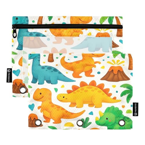 RPLIFE Federmäppchen für 3-Ringbuch, 2 Stück, Stoff-Bleistifttasche, Schulzubehör, 24,9 x 17,8 cm (Einheitsgröße), niedliche Cartoon-Dinosaurier von RPLIFE