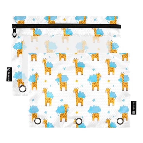 RPLIFE Federmäppchen für 3-Ringbuch, 2 Stück, Stoff-Bleistifttasche, Schulzubehör, 24,9 x 17,8 cm (Einheitsgröße), niedliche Cartoon-Giraffen, orangefarbene Punkte von RPLIFE