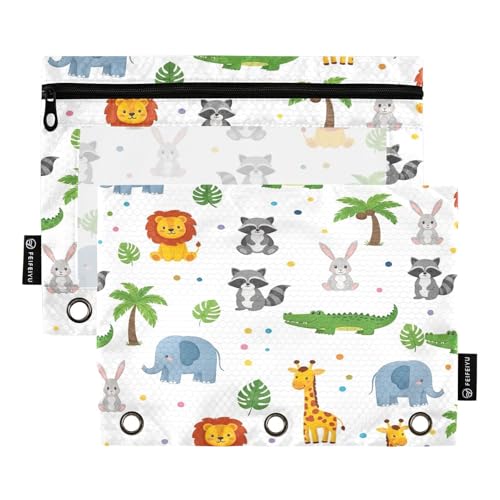 RPLIFE Federmäppchen für 3-Ringbuch, 2 Stück, Stoff-Bleistifttasche, Schulzubehör, 24,9 x 17,8 cm (Einheitsgröße), niedliche Cartoon-Safari-Tiere von RPLIFE