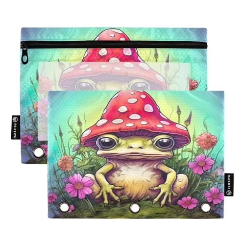 RPLIFE Federmäppchen für 3-Ringbuch, 2 Stück, Stoff-Bleistifttasche, Schulzubehör, 24,9 x 17,8 cm (Einheitsgröße), niedlicher Froschpilz von RPLIFE