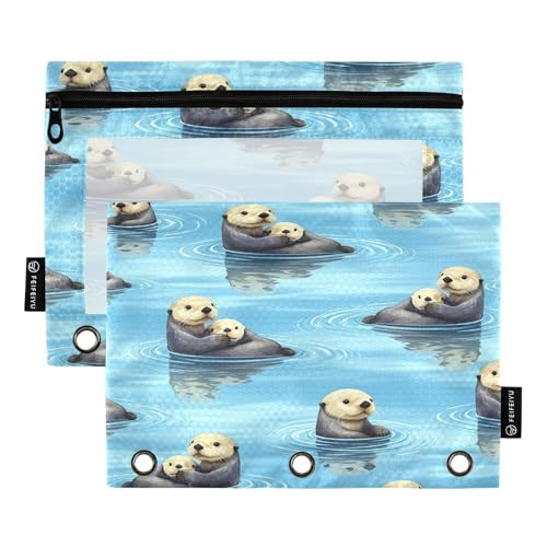RPLIFE Federmäppchen für 3-Ringbuch, 2 Stück, Stoff-Bleistifttasche mit 3 Ringen, Schulbedarf, 24,9 x 17,8 cm (Einheitsgröße), Meeresotter von RPLIFE
