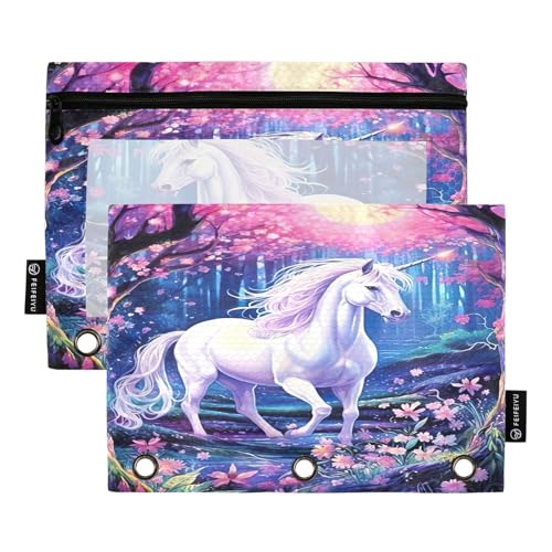RPLIFE Federmäppchen für 3-Ringbuch, 2 Stück, Stoff-Reißverschluss, Schulzubehör, 24,9 x 17,8 cm (Einheitsgröße), Frühlingsblumen-Einhorn von RPLIFE