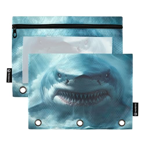 RPLIFE Federmäppchen für 3-Ringbuch, 2 Stück, Stoff-Reißverschluss, Schulzubehör, 24,9 x 17,8 cm (Einheitsgröße), Riesenhai Monster Sea von RPLIFE
