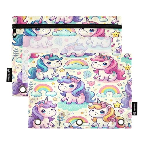 RPLIFE Federmäppchen für 3-Ringbuch, 2 Stück, Stoff-Reißverschluss, Schulzubehör, 24,9 x 17,8 cm (Einheitsgröße), süßes Einhorn von RPLIFE