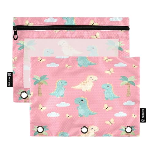 RPLIFE Federmäppchen für 3-Ringbuch, 2 Stück, Stoffbeutel mit Reißverschluss, Schulbedarf, 24,9 x 17,8 cm (Einheitsgröße), niedliche Cartoon-Dinosaurier von RPLIFE