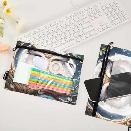 RPLIFE Federmäppchen für 3-Ringbuch, 2 Stück, Stoffbeutel mit Reißverschluss, Schulbedarf, 24,9 x 17,8 cm (Einheitsgröße), niedliche Eule mit großen Augen von RPLIFE