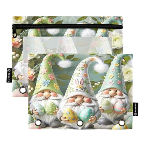 RPLIFE Federmäppchen für 3-Ringbuch, 2 Stück, große Stoff-Bleistifttasche, Schulzubehör, 24,9 x 17,8 cm (Einheitsgröße), niedliche Oster-Zwerge von RPLIFE