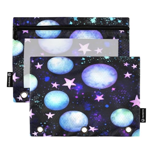 RPLIFE Federmäppchen für 3-Ringbuch, 2er-Pack, weiches Federmäppchen-Set, Schulbedarf, 24,9 x 17,8 cm, Aquarell-Planeten von RPLIFE
