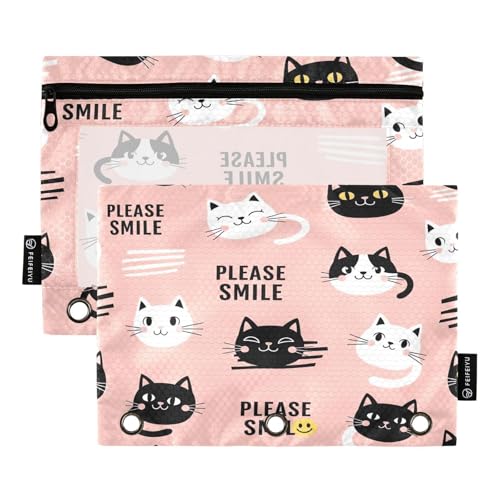 RPLIFE Federmäppchen für 3-Ringbuch, 2er-Pack, weiches Federmäppchen-Set, Schulbedarf, 24,9 x 17,8 cm, niedliche Katzen von RPLIFE