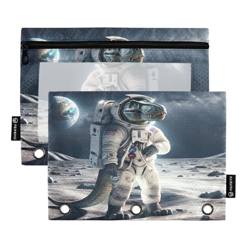 RPLIFE Federmäppchen für 3-Ringordner, 2 Stück, Klarsichtfenster, Schulbedarf, 24,9 x 17,8 cm, Astronauten-Dinosaurier, lustig von RPLIFE