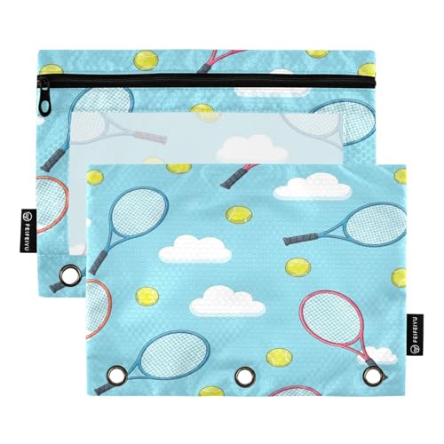 RPLIFE Federmäppchen für 3-Ringordner, 2 Stück, Reißverschlusstasche mit transparentem Fenster, Schulbedarf, 24,9 x 17,8 cm, Tennisschläger blau von RPLIFE