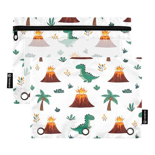 RPLIFE Federmäppchen für 3-Ringordner, 2 Stück, mit transparentem Fenster, Schulbedarf, 24,9 x 17,8 cm, niedliche Cartoon-Dinosaurier von RPLIFE