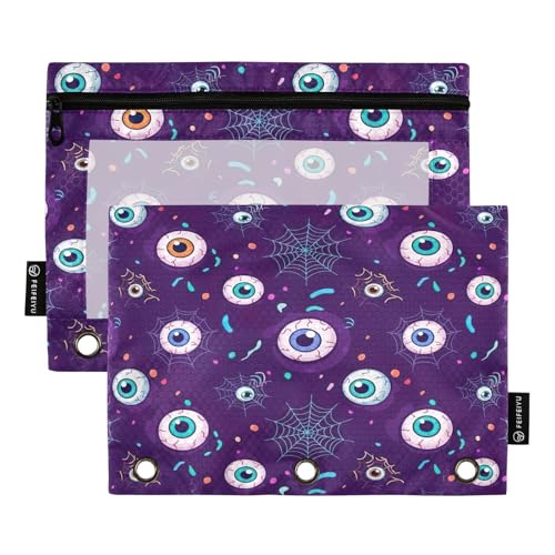 RPLIFE Federmäppchen für 3-Ringordner, 2 Stück, weiche, große Bindertaschen für 3-Ringbinder, Schulbedarf, 24,9 x 17,8 cm, bunte Cartoon-Augäpfel, Spinnennetze, Violett RPLIFE Federmäppchen für 3-Ringordner, 2 Stück, weiche, große Bindertaschen für 3-Ringbinder, Schulbedarf, 24,9 x 17,8 cm, bunte Cartoon-Augäpfel, Spinnennetze, Violett von RPLIFE