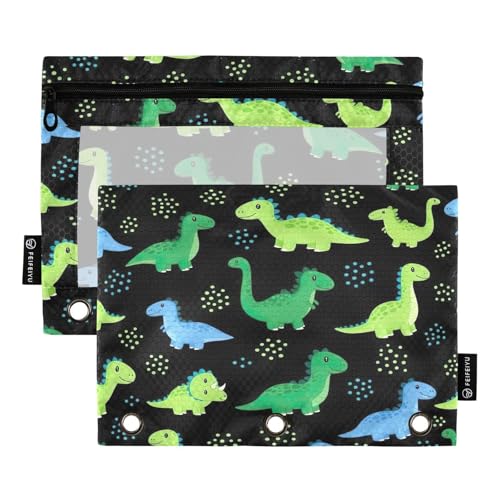 RPLIFE Federmäppchen für 3-Ringordner, 2 Stück, weiche, transparente Reißverschlusstasche mit Ösen, Zubehör für den Schulanfang, 24,9 x 17,8 cm, niedliche Cartoon-Dinosaurier von RPLIFE