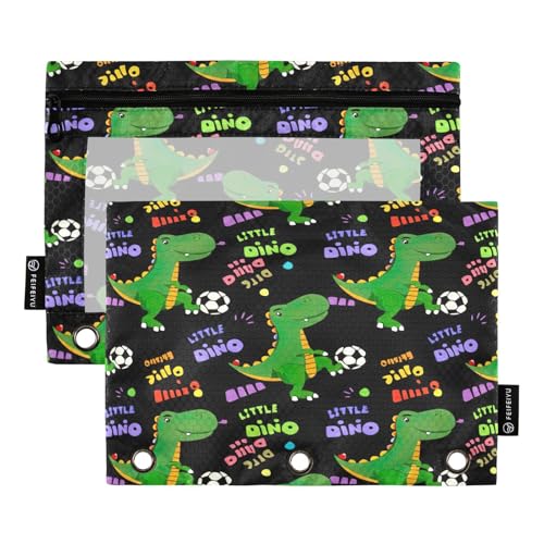 RPLIFE Federmäppchen für 3-Ringordner, 2 Stück, weiche Tasche für 3-Ringbinder, Schulzubehör, 24,9 x 17,8 cm, verspielter Dinosaurier-Fußball von RPLIFE