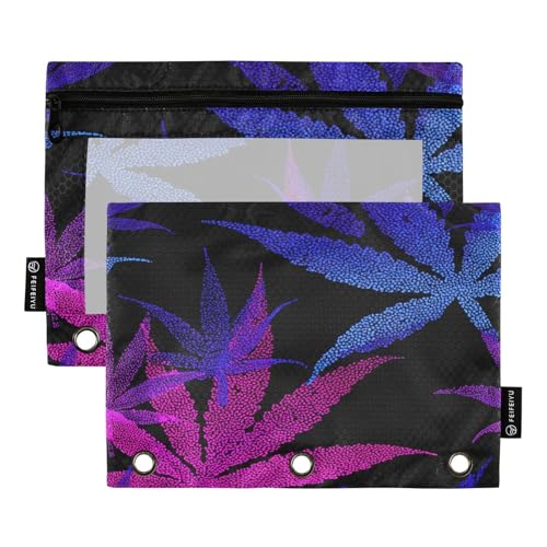 RPLIFE Federmäppchen für 3-Ringordner, 2 Stück, weiches großes Federmäppchen für 3-Ringordner, Schulbedarf, 24,9 x 17,8 cm, violett, blaue Blätter, Schwarz RPLIFE Federmäppchen für 3-Ringordner, 2 Stück, weiches großes Federmäppchen für 3-Ringordner, Schulbedarf, 24,9 x 17,8 cm, violett, blaue Blätter, Schwarz von RPLIFE