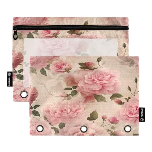 RPLIFE Federmäppchen für 3-Ringordner, 2 Stück, weiches großes Federmäppchen für Ordner, Schulbedarf, 24,9 x 17,8 cm, Vintage-Rosa mit Blumenmuster RPLIFE Federmäppchen für 3-Ringordner, 2 Stück, weiches großes Federmäppchen für Ordner, Schulbedarf, 24,9 x 17,8 cm, Vintage-Rosa mit Blumenmuster von RPLIFE