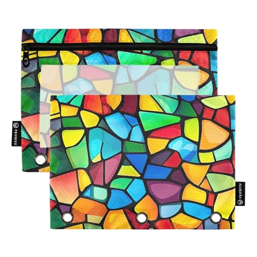 RPLIFE Federmäppchen für 3-Ringordner, 2er-Pack, weiche Reißverschlusstasche für 3-Ringbuch, Schulbedarf, 24,9 x 17,8 cm, abstraktes Buntglas von RPLIFE