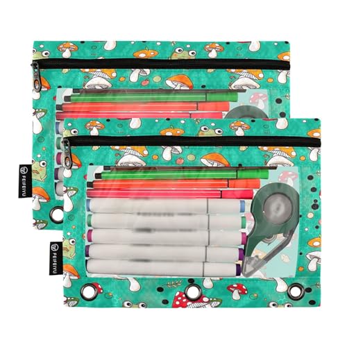 RPLIFE Federmäppchen für 3-Ringordner, 2er-Pack, weiches Federmäppchen für 3-Ringbuch, Schulbedarf, 24,9 x 17,8 cm, Frösche Pilze von RPLIFE