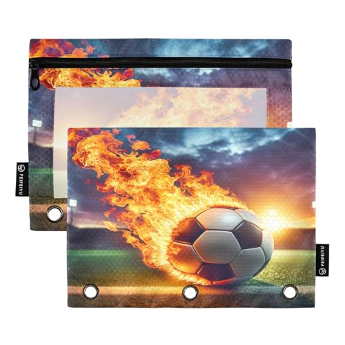 RPLIFE Federmäppchen für 3-Ringordner, 2er-Pack, weiches Federmäppchen für 3-Ringbuch, Schulbedarf, 24,9 x 17,8 cm, Fußball-Feuer von RPLIFE