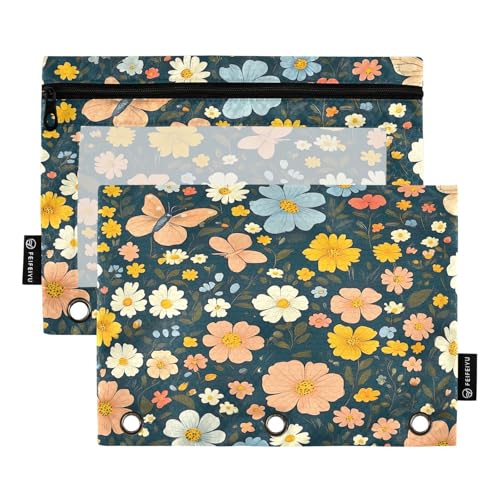 RPLIFE Federmäppchen für 3-Ringordner, 2er-Pack, weiches Federmäppchen für 3-Ringbuch, Schulbedarf, 24,9 x 17,8 cm, niedliche Schmetterlinge und Blumen von RPLIFE