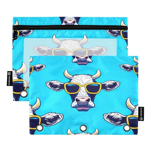 RPLIFE Federmäppchen mit 3 Löchern, große Reißverschlusstasche für Kinder, Schule, Federmäppchen für Jungen und Mädchen, 24,9 x 17,8 cm, Blau, 2 Stück von RPLIFE