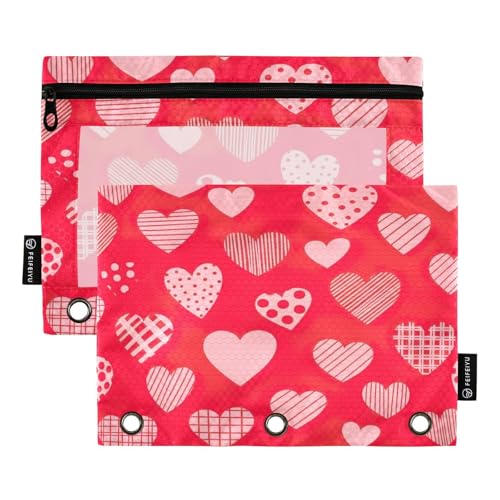 RPLIFE Federmäppchen mit 3 Löchern, mit Reißverschluss, mit transparentem Fenster, 2 Stück, Federmäppchen für 3-Ringbücher für Mädchen, Kinder, Schulbedarf, 24,9 x 17,8 cm (Einheitsgröße) von RPLIFE