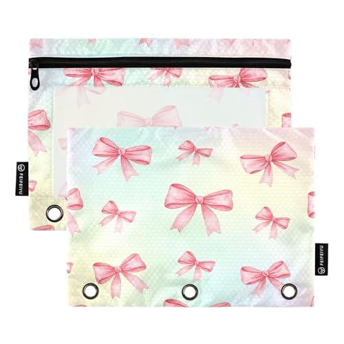 RPLIFE Federmäppchen mit 3 Ringen und transparentem Fenster, 2 Stück, Federmäppchen für Kinder, Schulbedarf, 24,9 x 17,8 cm, rosa Aquarell-Schleifen, Pastellfarben RPLIFE Federmäppchen mit 3 Ringen und transparentem Fenster, 2 Stück, Federmäppchen für Kinder, Schulbedarf, 24,9 x 17,8 cm, rosa Aquarell-Schleifen, Pastellfarben von RPLIFE